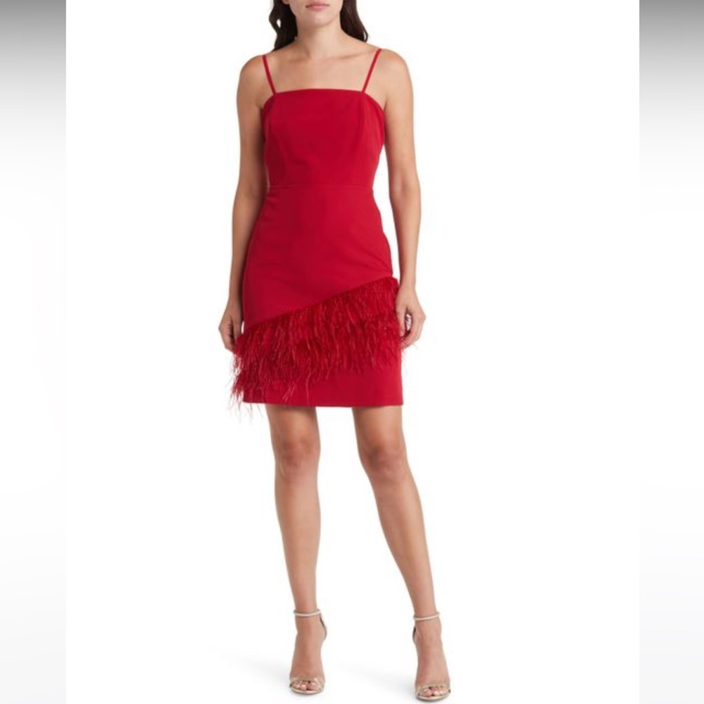 Sam Edelman Women's Red Feather Hem Sheath Dress women’s size 2